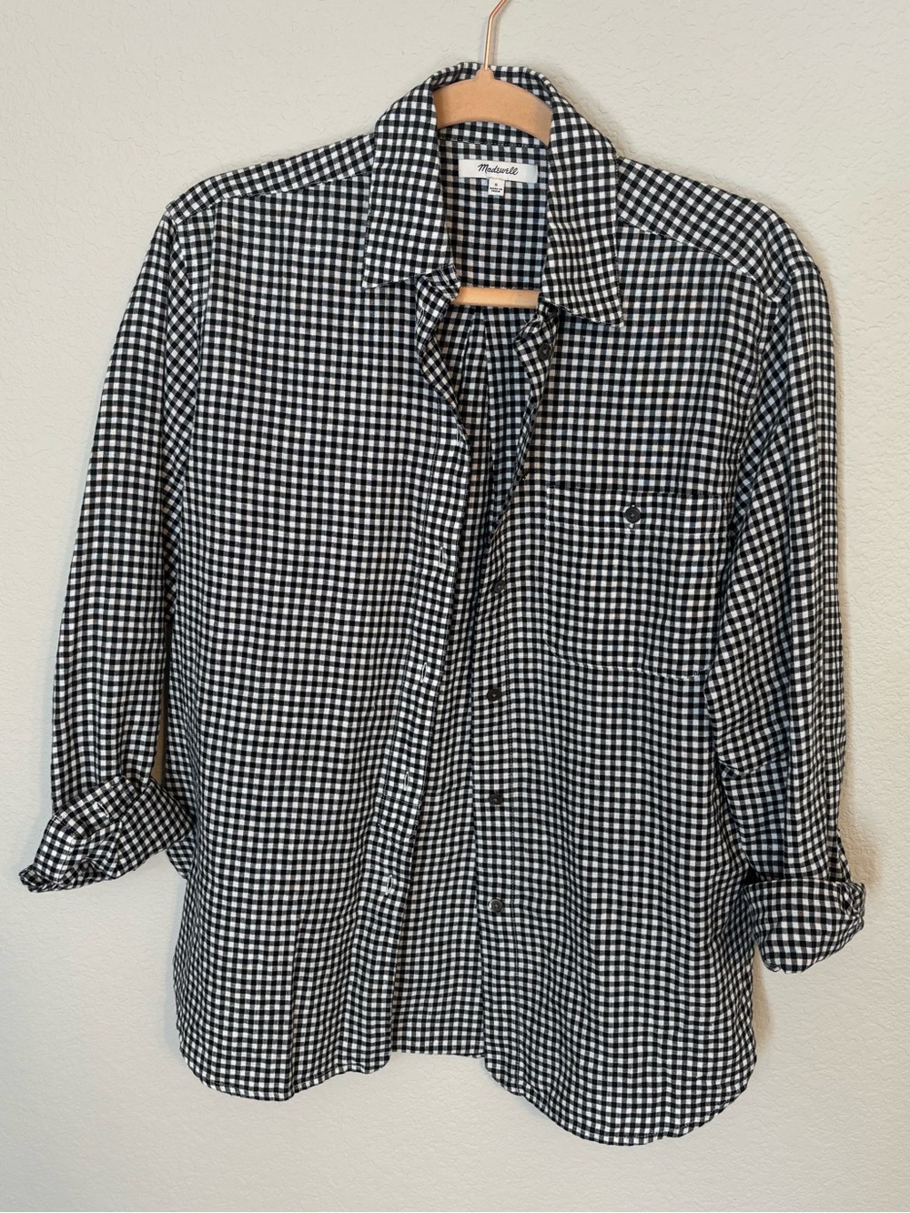 Relaxed Curved Gingham Hem Button-Up Shirt - Picture 2 of 6